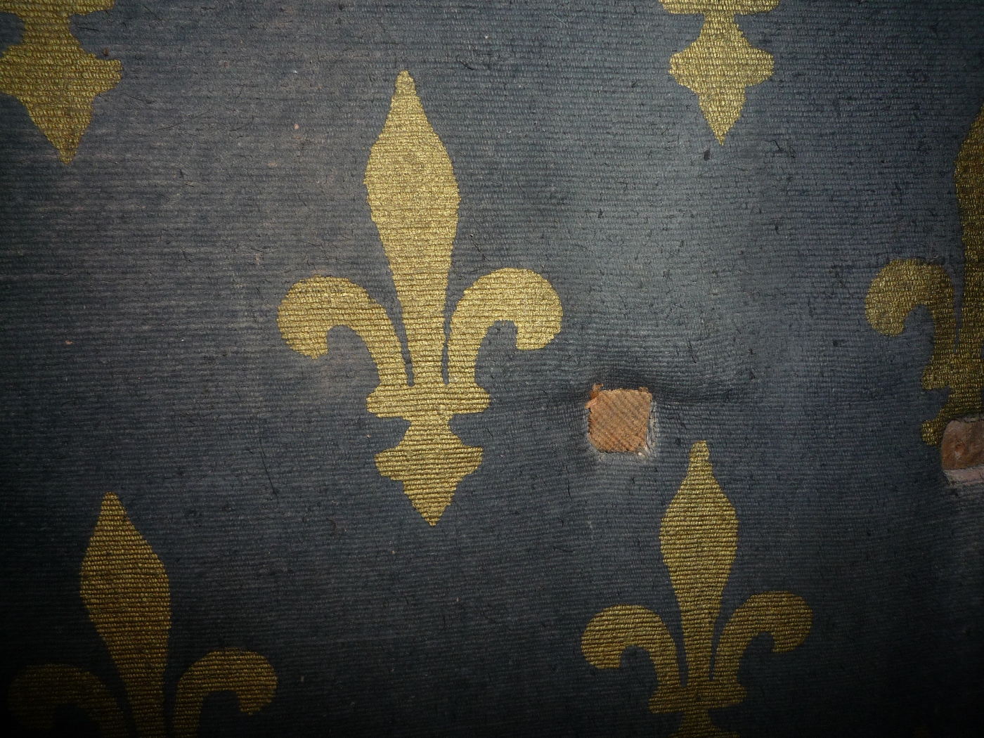 Tissu imprimé de fleurs de lys dans un manoir à vendre en pays de caux