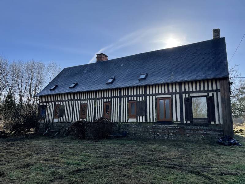 EXCLUSIVITE MAISON NORMANDE EN BRIQUES ET SILEX A RENOVER SUR GRAND TERRAIN