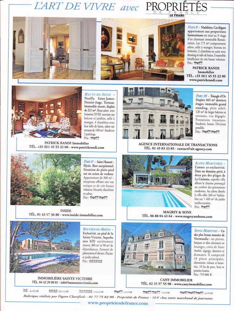 NOS PUBLICITES ONT ETE DANS LE FIGARO MAGAZINE DU 18 JUIN 2011.