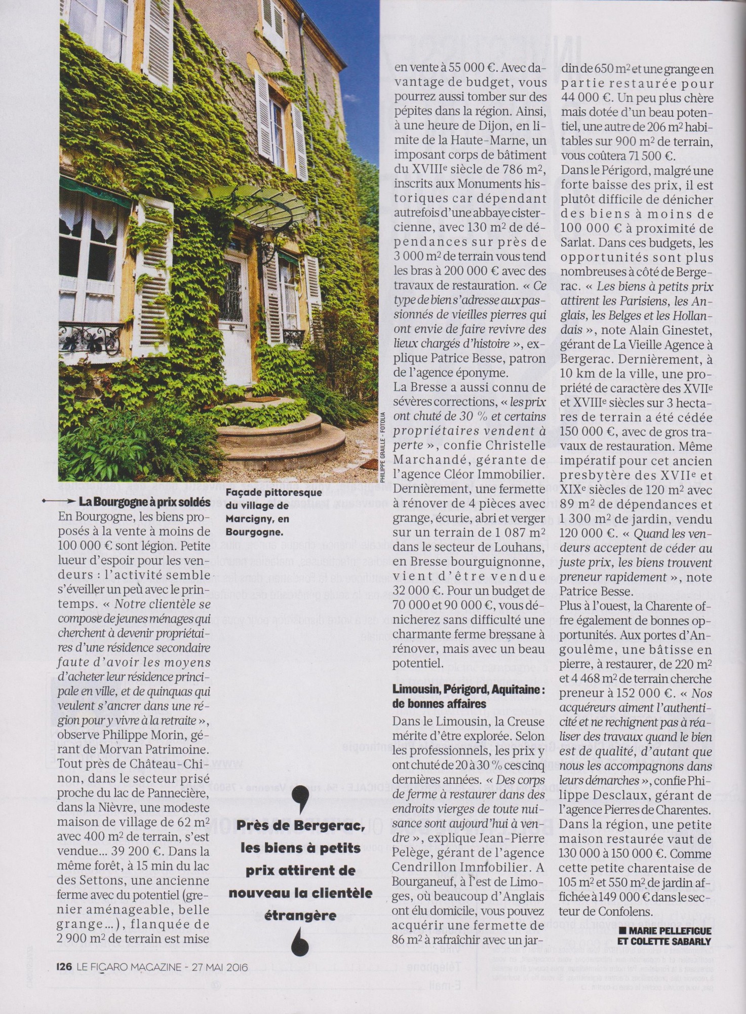 Figaro Magazine du 27 mai 2016 sur les résidences secondaires avec Jean-Charles CONNIER CANY IMMOBILIER Page 126