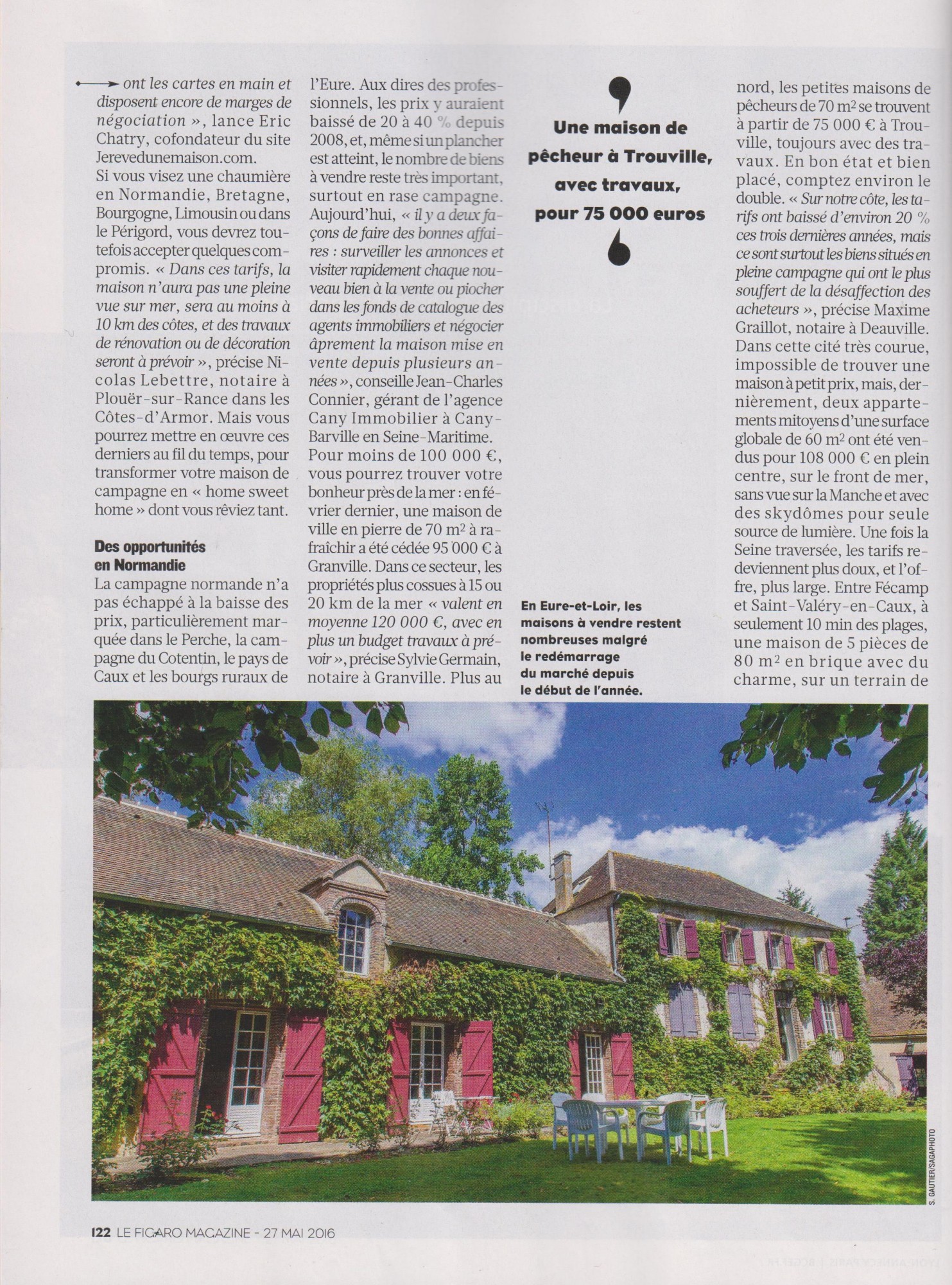 Figaro Magazine du 27 mai 2016 sur les résidences secondaires avec Jean-Charles CONNIER CANY IMMOBILIER Page 122