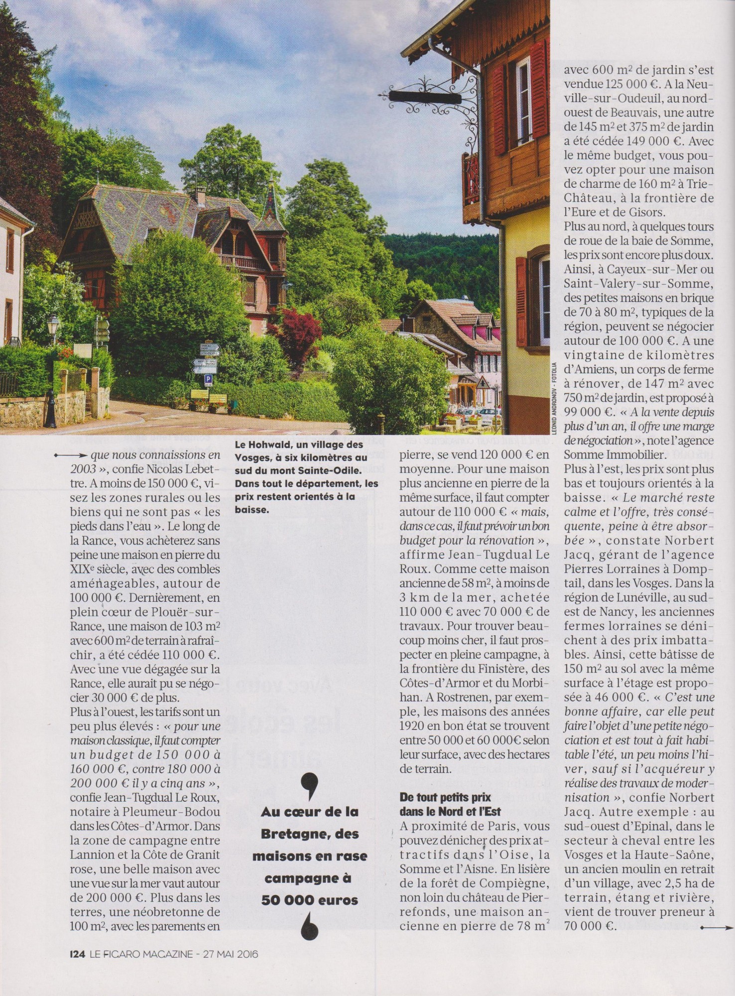 Figaro Magazine du 27 mai 2016 sur les résidences secondaires avec Jean-Charles CONNIER CANY IMMOBILIER Page 124